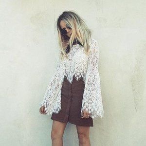For Love And Lemons White Lace Crop Top